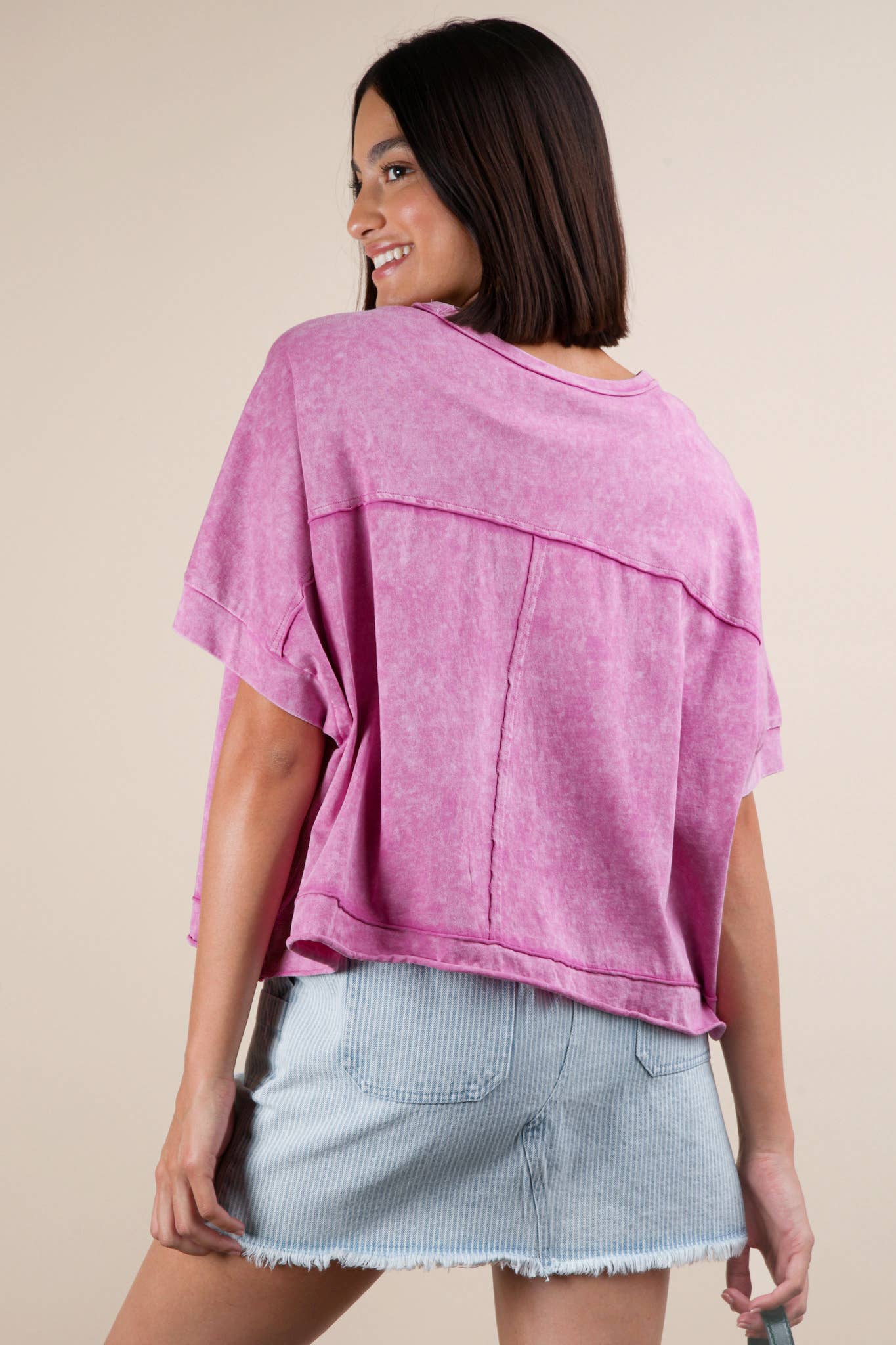 The Sabrina Mineral Washed Knit Tee in Orchid