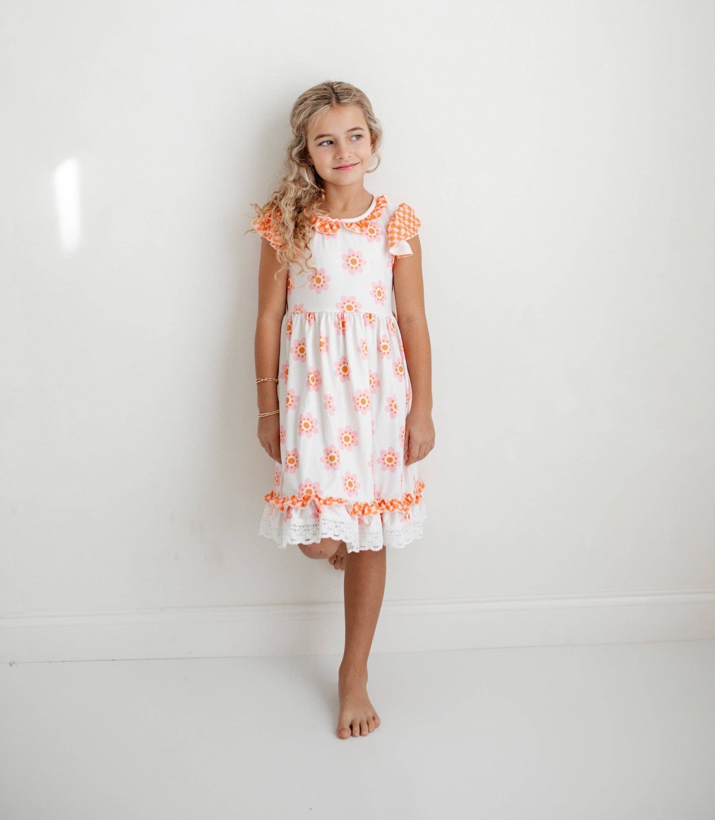 Girls Pink & Cantaloupe Flower Dress