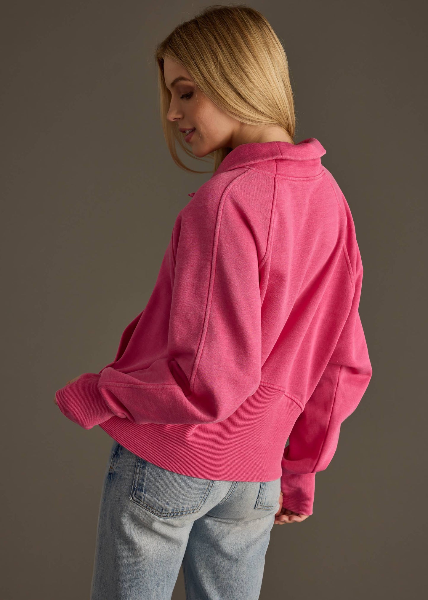 Val Quarter Zip Sweatshirt in Pink by Panache Apparel Co