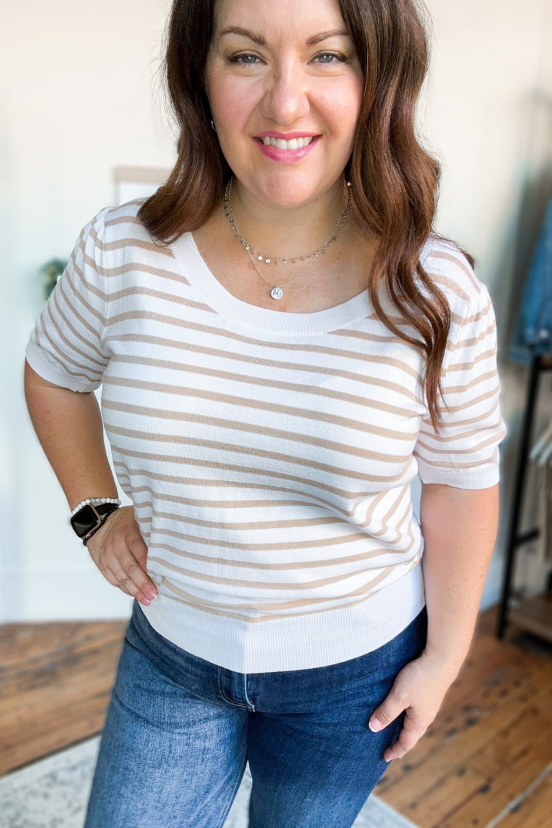 Evelyn Knit Top in Cream & Taupe