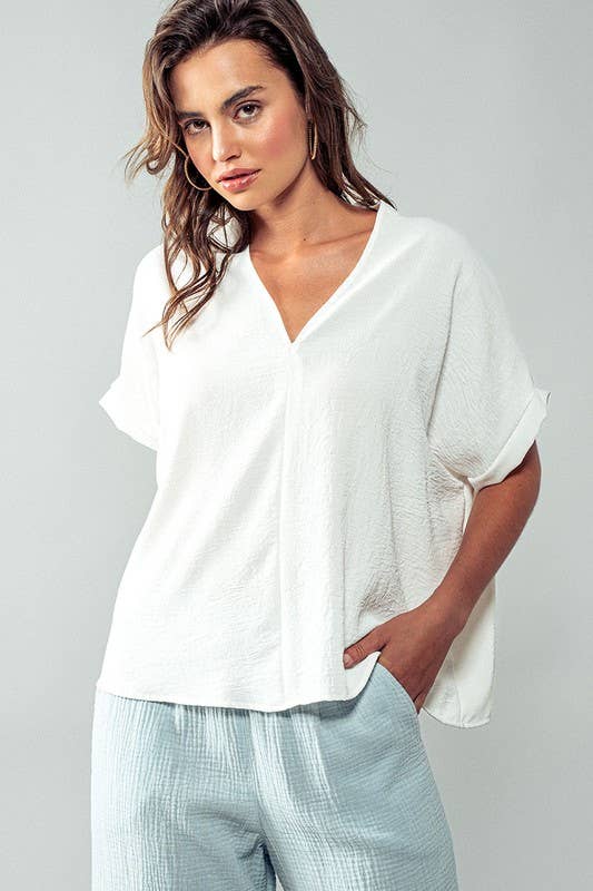 Rachel V-Neck Top in Ivory