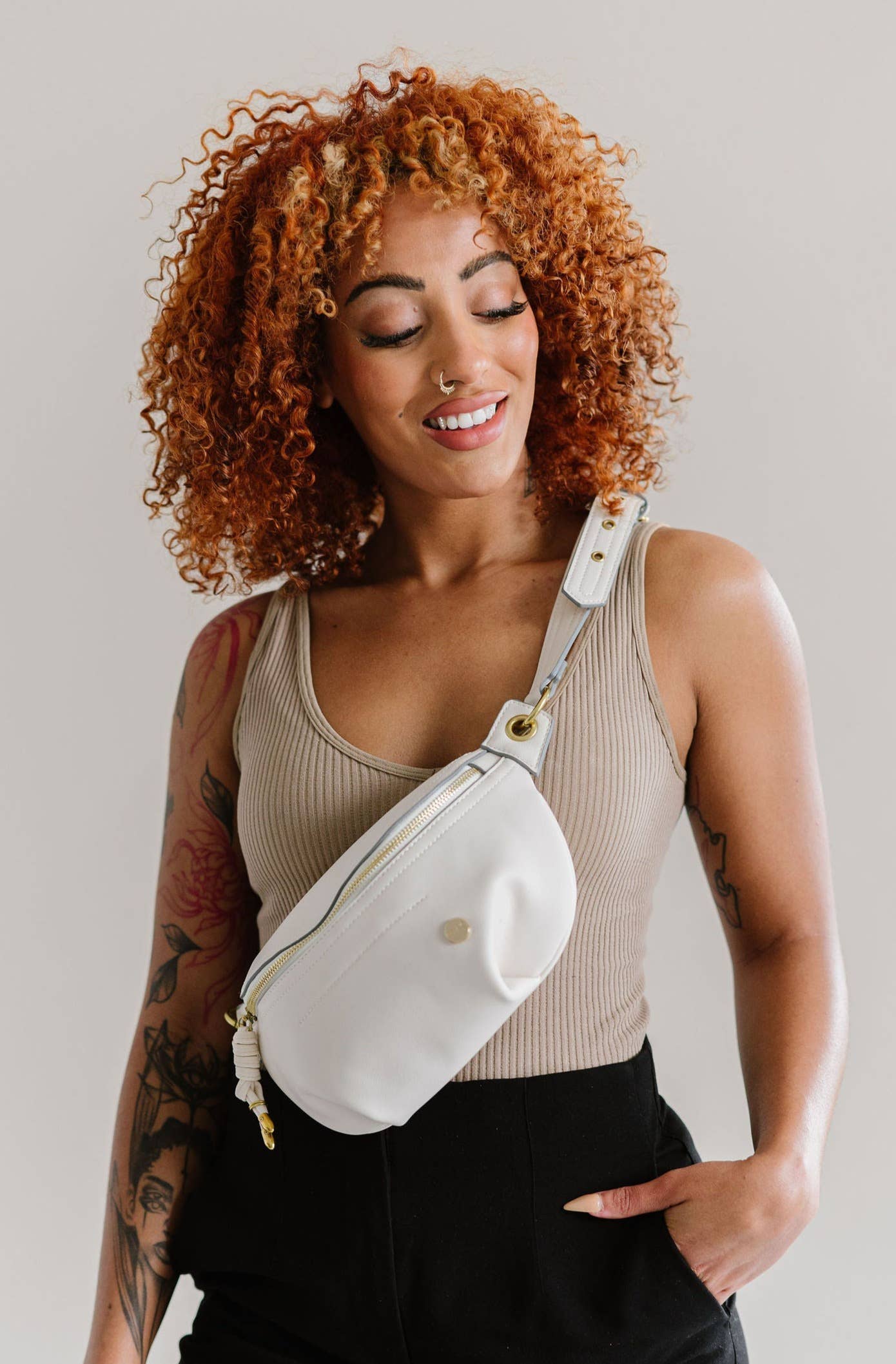 Catherine Fanny Pack Waist Belt Bag Sling: Cream