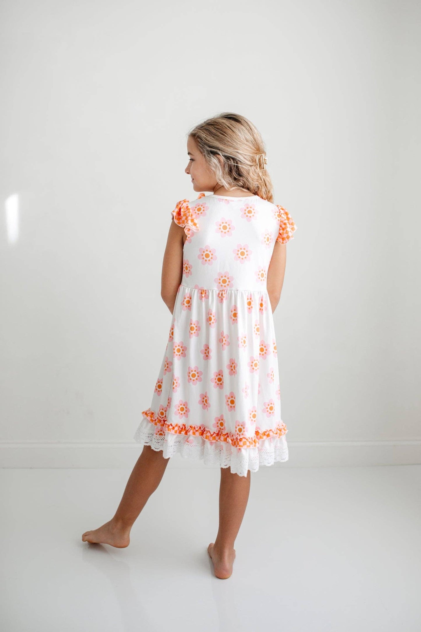 Girls Pink & Cantaloupe Flower Dress