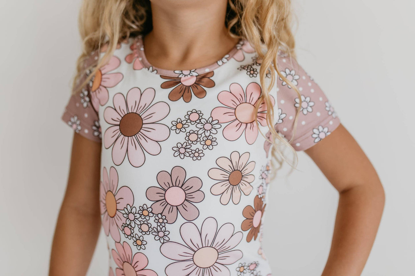 Kids Tan Retro Flower Leotard by Oopsie Daisy