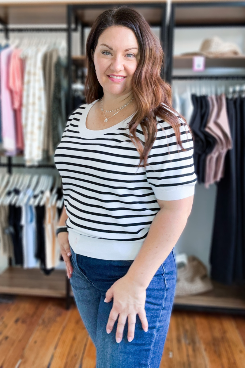 Evelyn Knit Top in Cream & Black