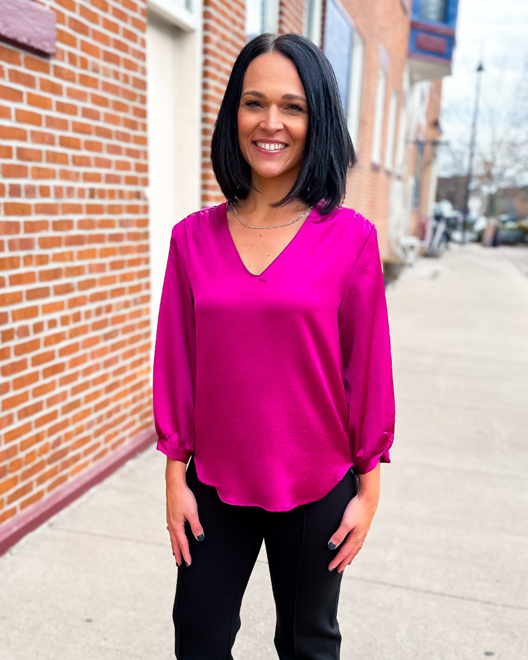 Ellie 3/4 Sleeve Top in Fuchsia