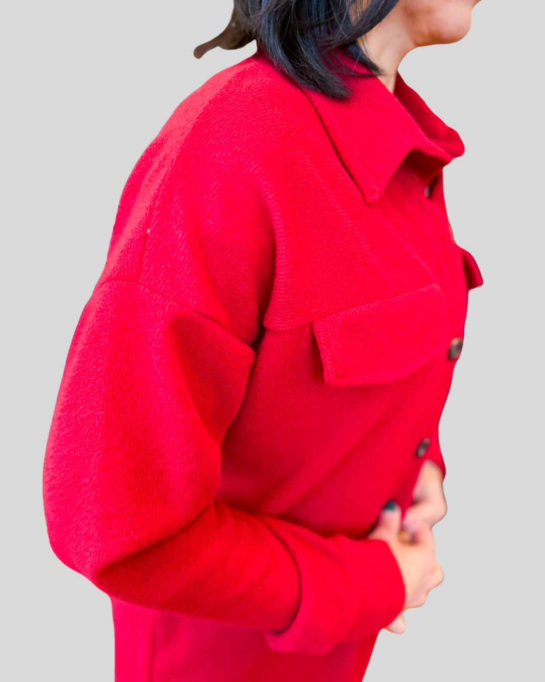 red fleece shacket