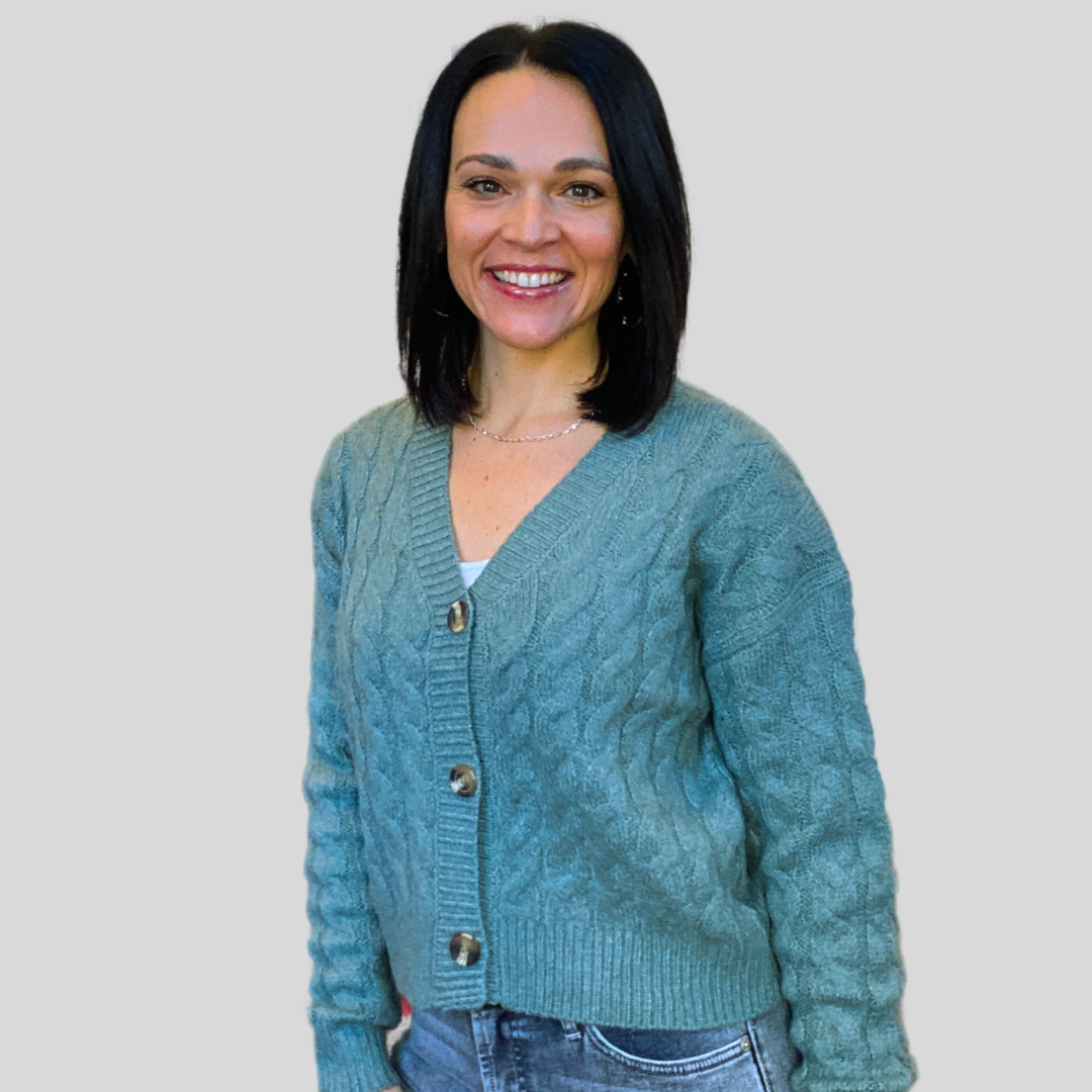 grey green cardigan