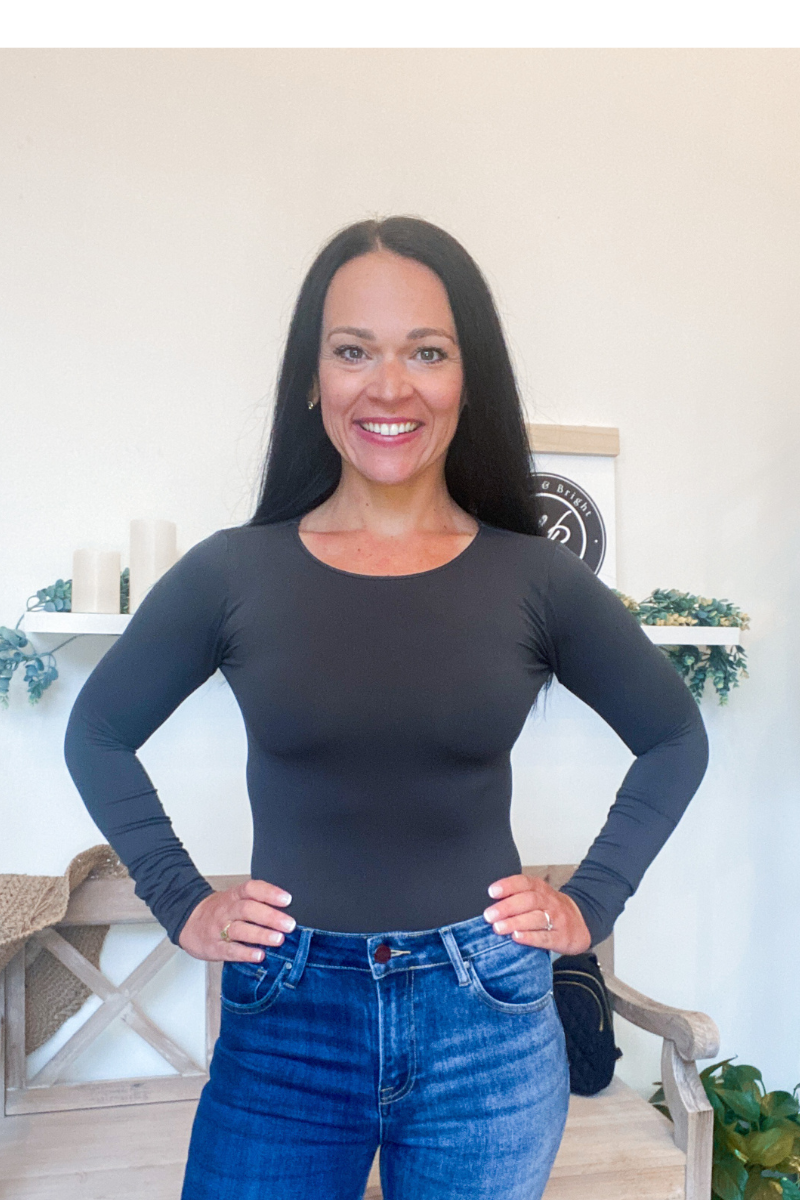Eva Long Sleeve Crew Neck Top In Charcoal