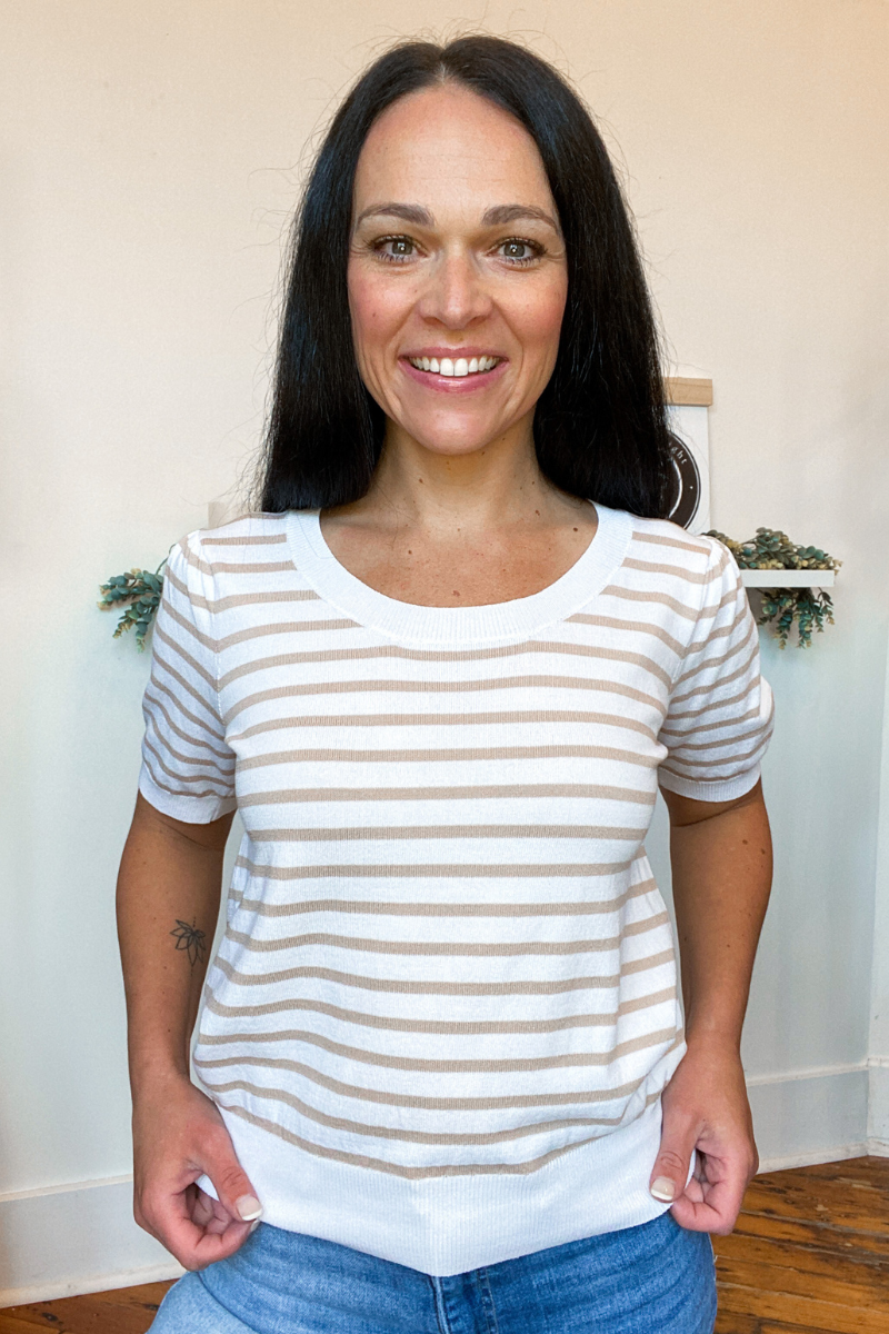 Evelyn Knit Top in Cream & Taupe