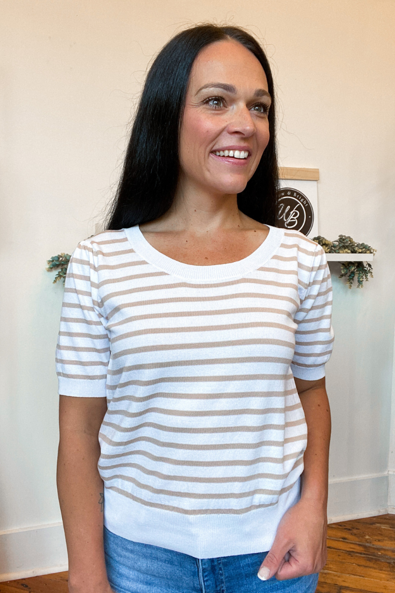 Evelyn Knit Top in Cream & Taupe