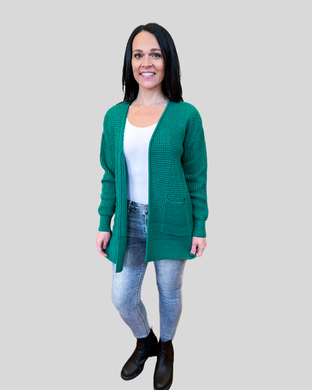 green waffle cardigan