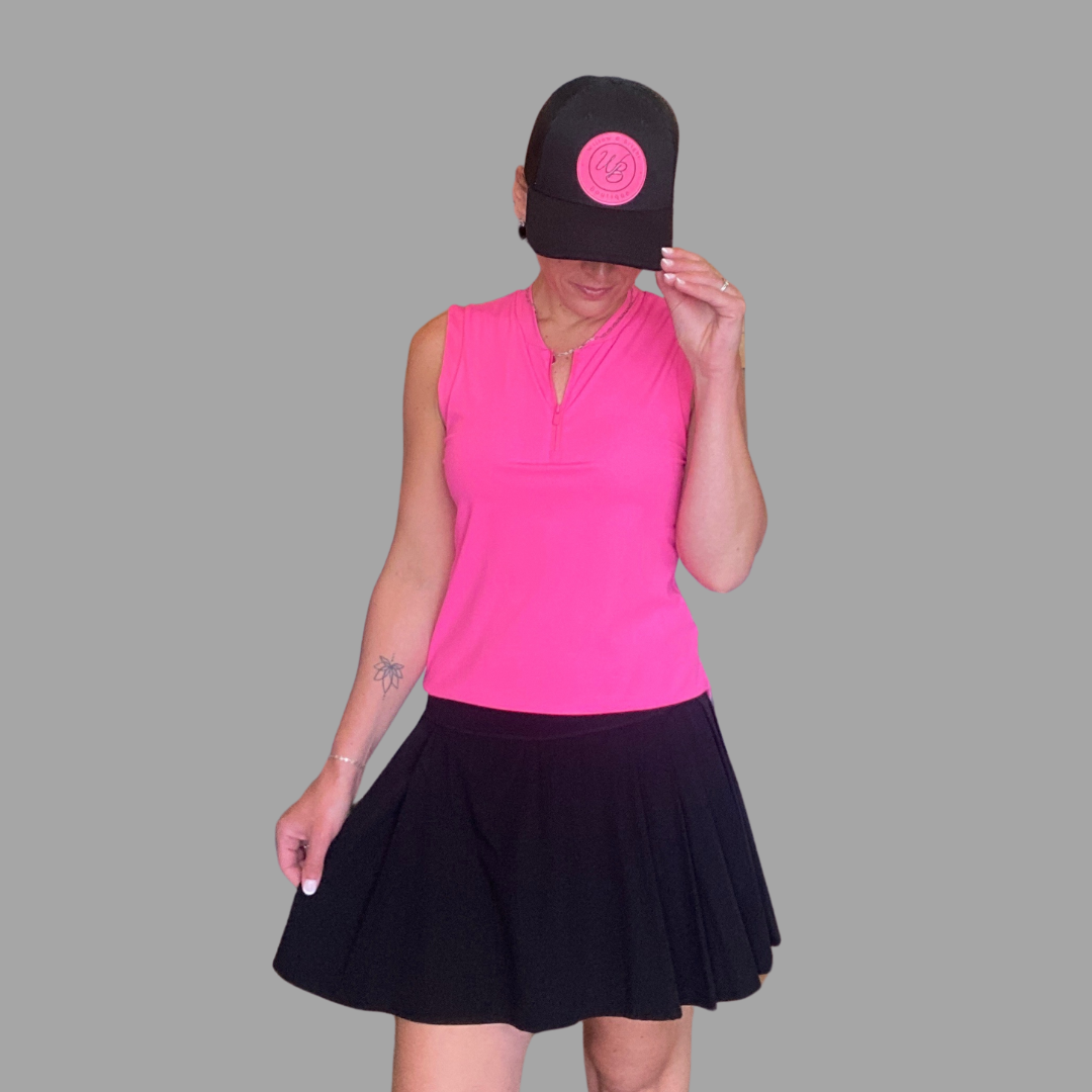 The Morgan Half Zip Mandarin Collar Active Top in Hot Pink