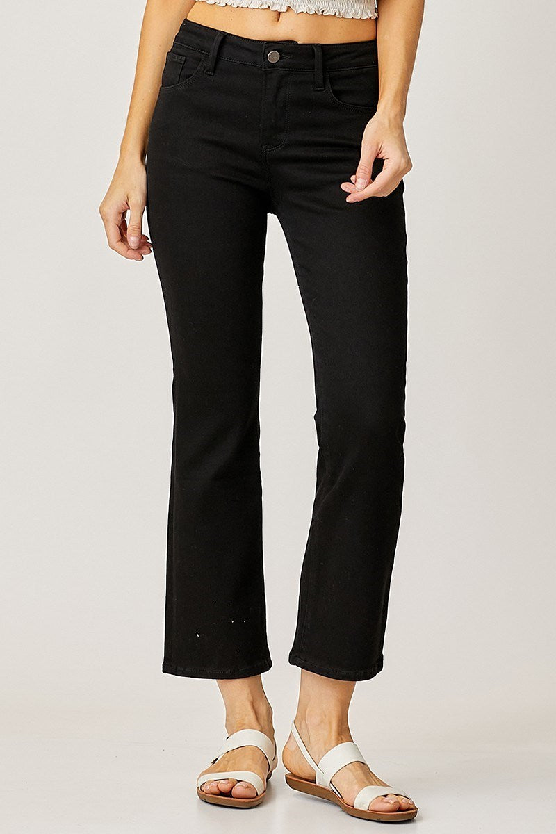 Risen Mid Rise Crop Straight Jean in Black