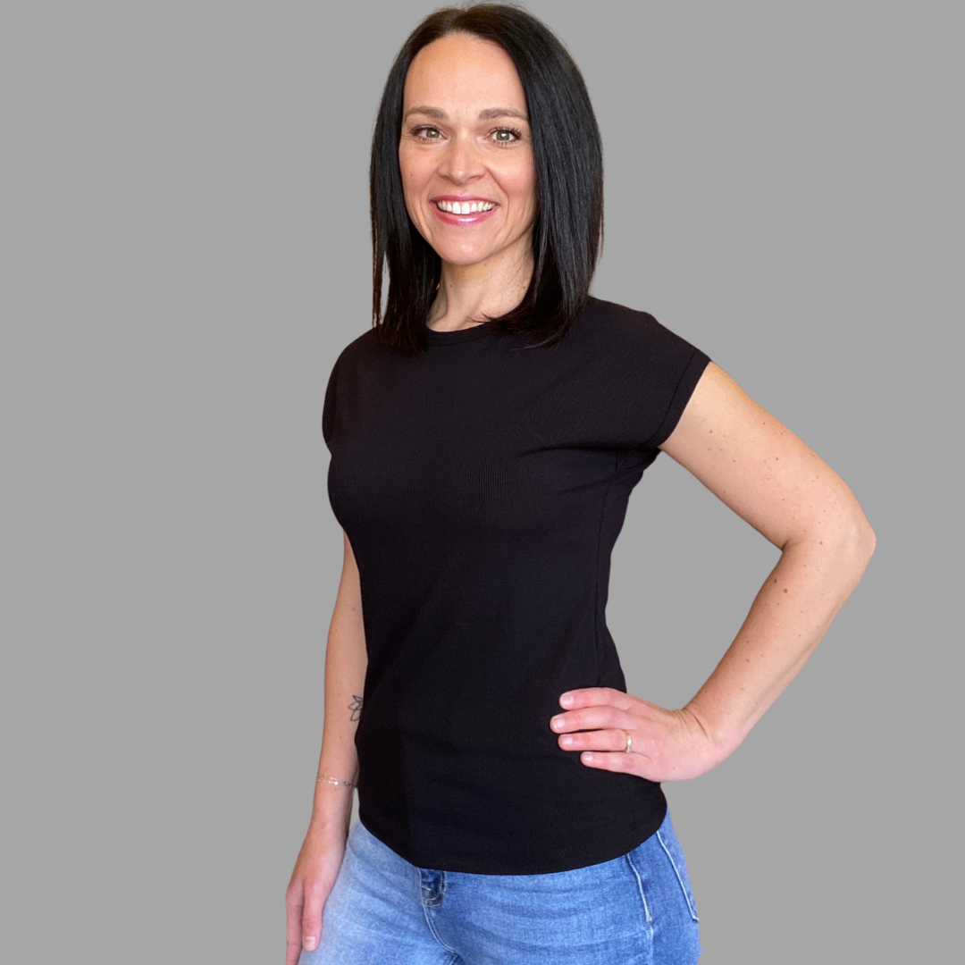 black cap sleeve top