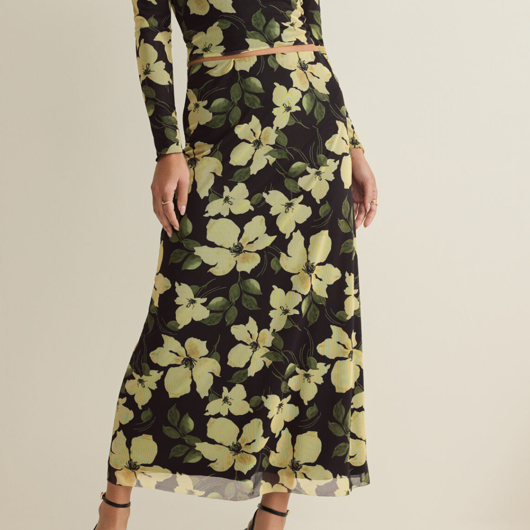 Eda Ren Floral Mesh Midi Skirt by Z Supply