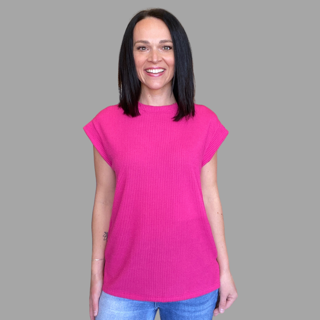 Cap Sleeve Ribbed Magenta Top
