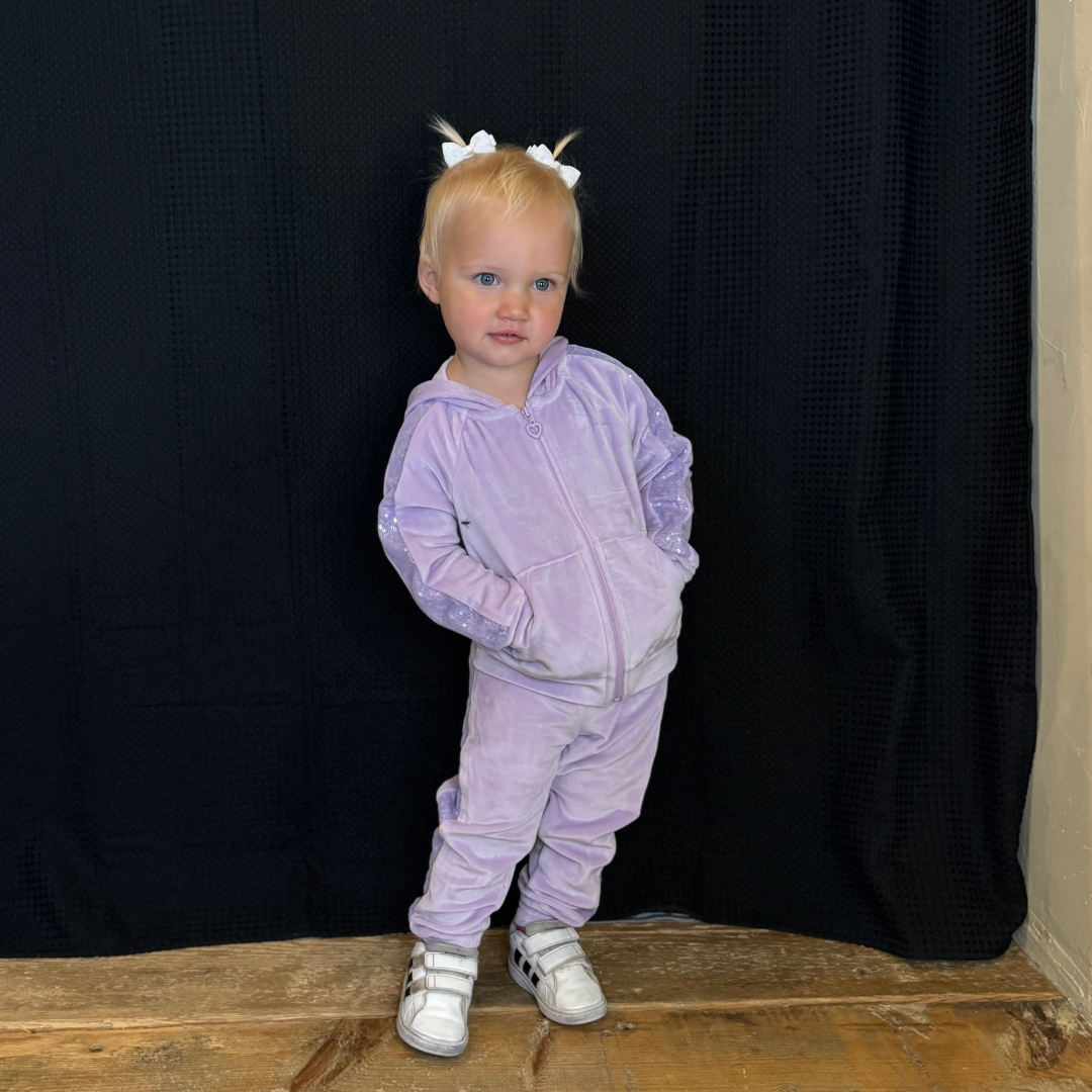 Toddler Girls Velour Sequin Detailed Hoodie and Jogger Set by 90 Degree by Reflex