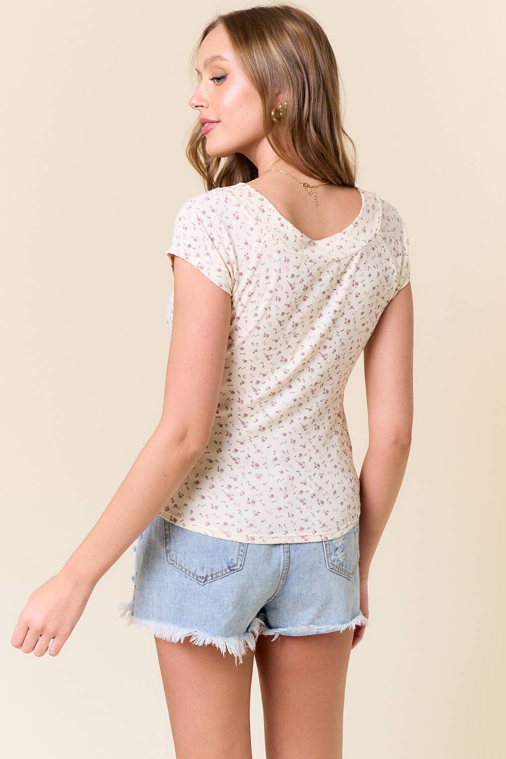 Maeve Floral Print Top in Cream