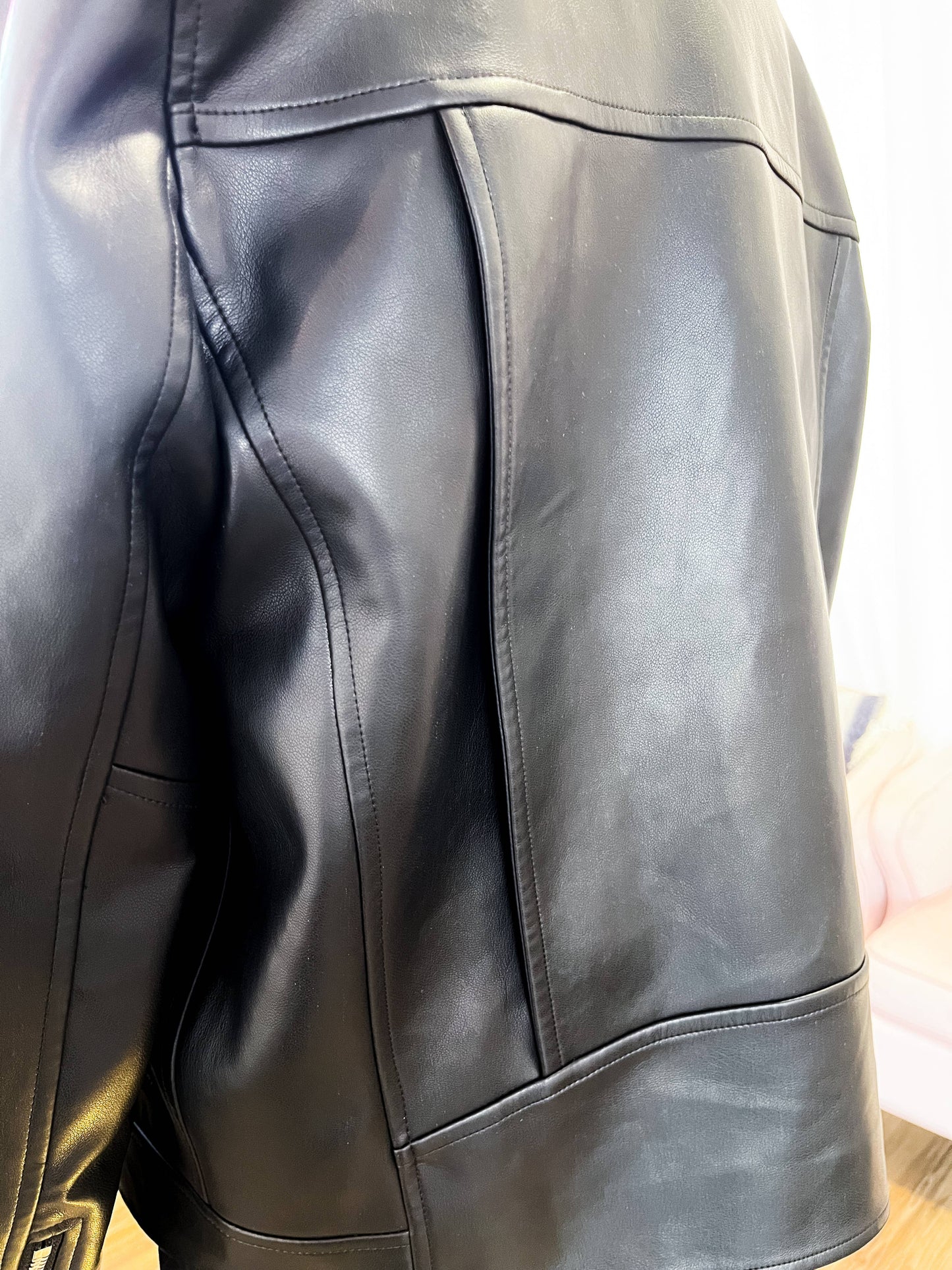 Motto Style Vegan Leather Jacket in Black