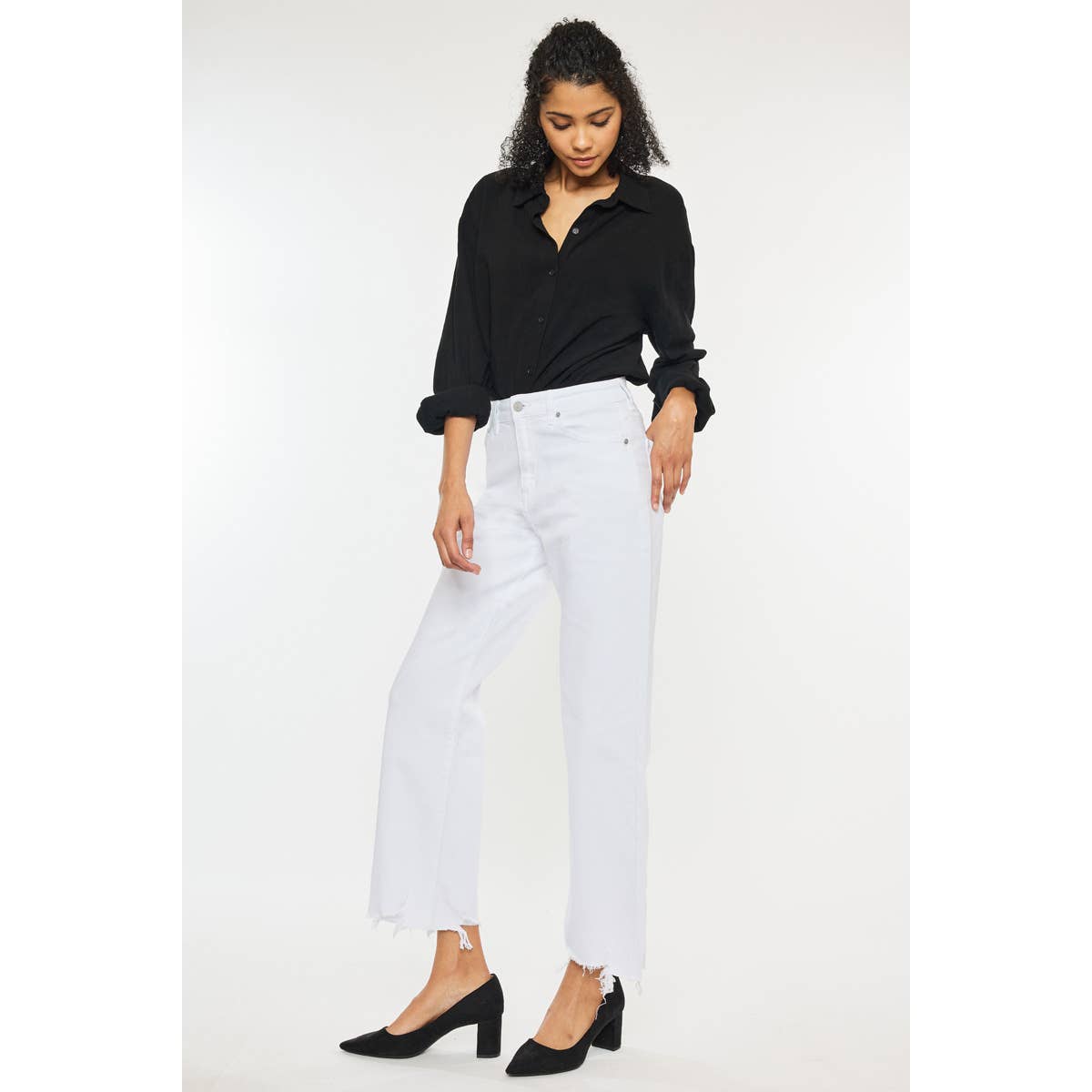 White High Rise Slim Wide Leg Jeans by Kan Can