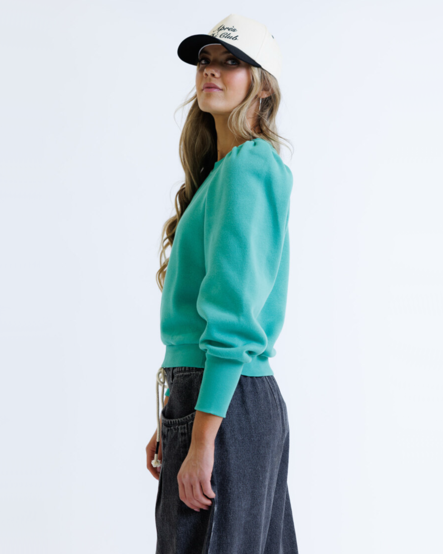 Long Bishop Sleeve Crew Neck Pullover Sweater