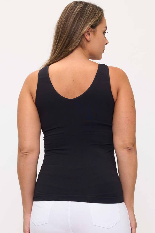 Reversible Seamless Tank with Built in Bra in Black - OS Plus Size