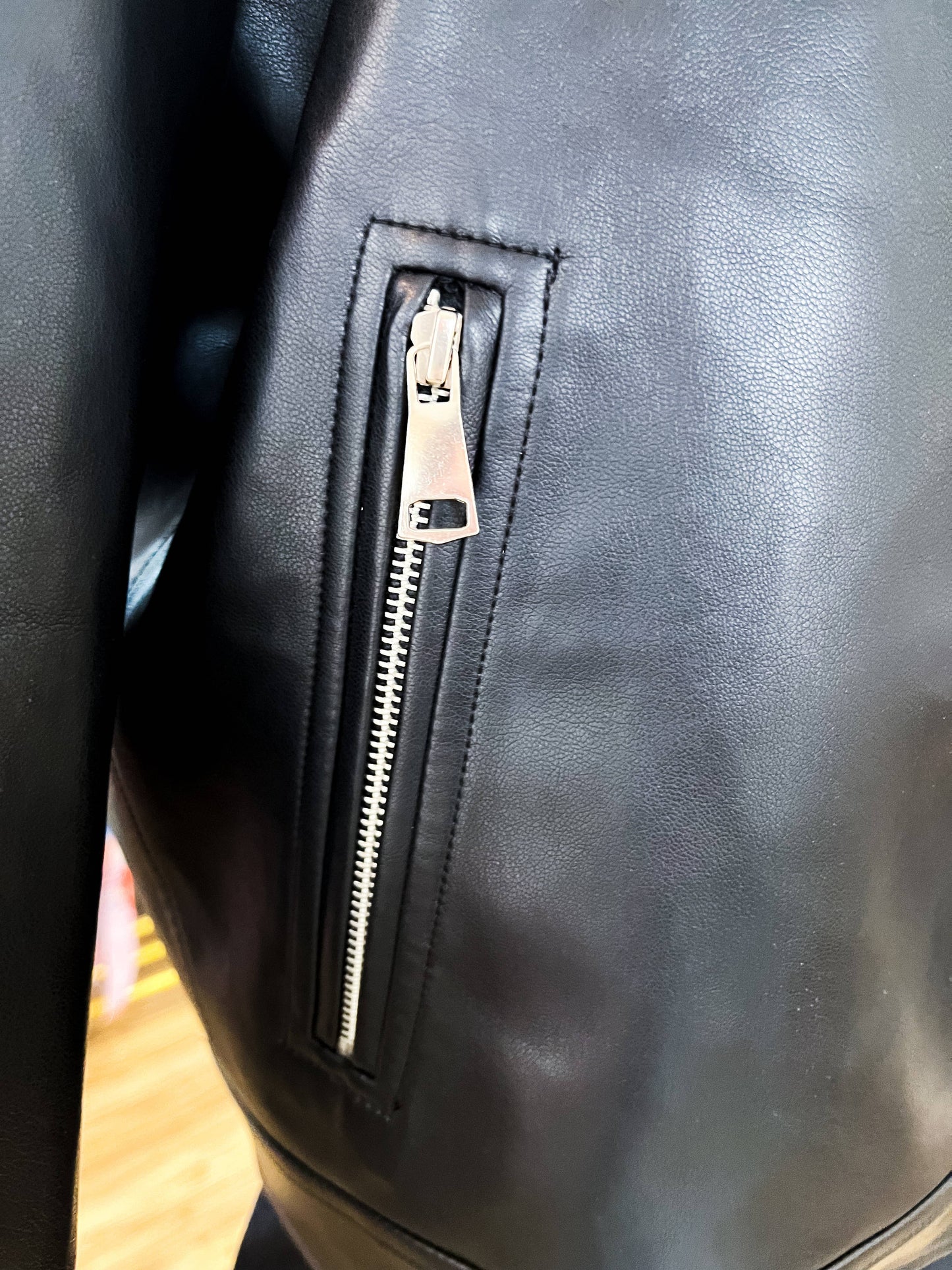Motto Style Vegan Leather Jacket in Black