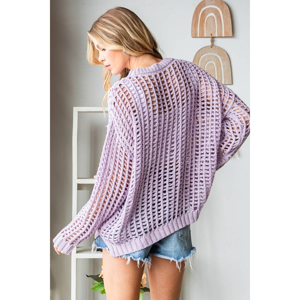 The Wren Crochet Sweater in Lavender