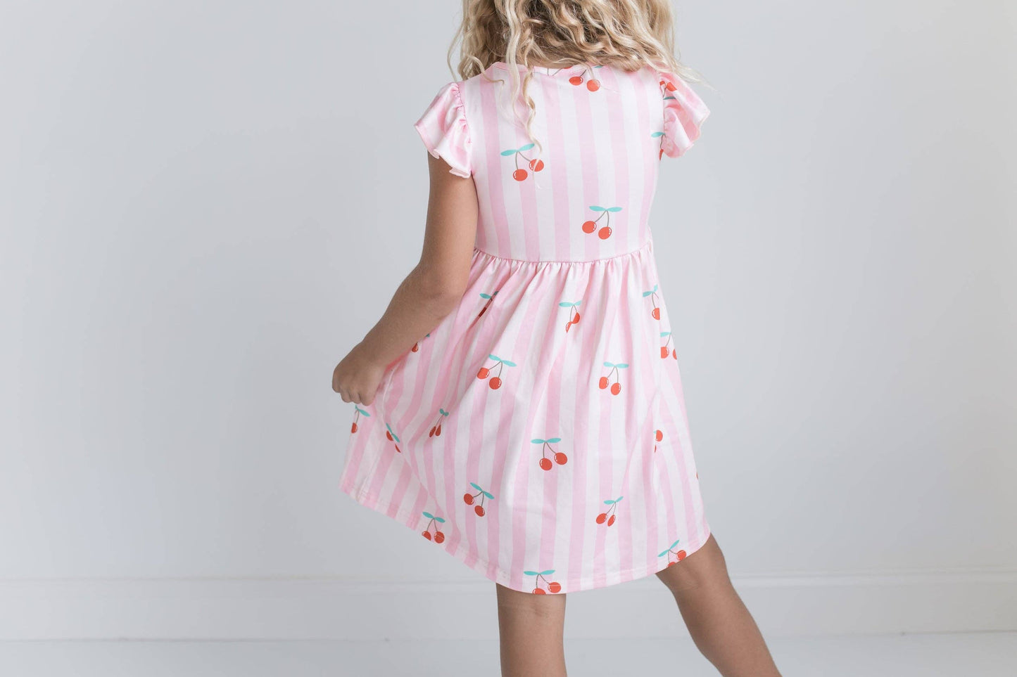 Claire Pink Stripe Cherry Dress