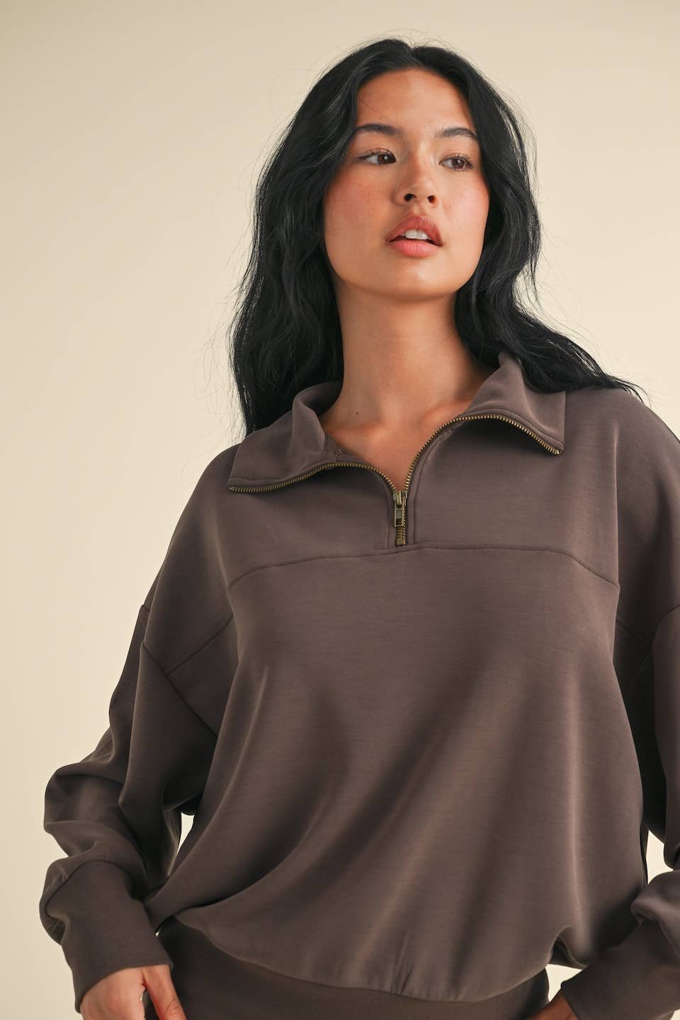 Super Soft Air Scuba Oversized Half Zip in Chocolate