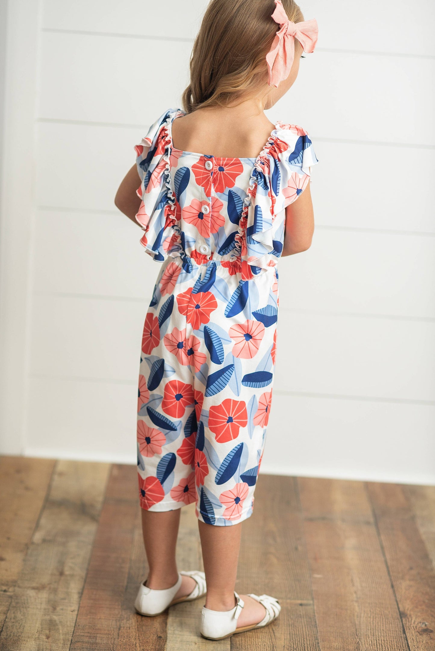 Kids Red & Blue Flutter Ruffle Wide Leg Jumpsuit