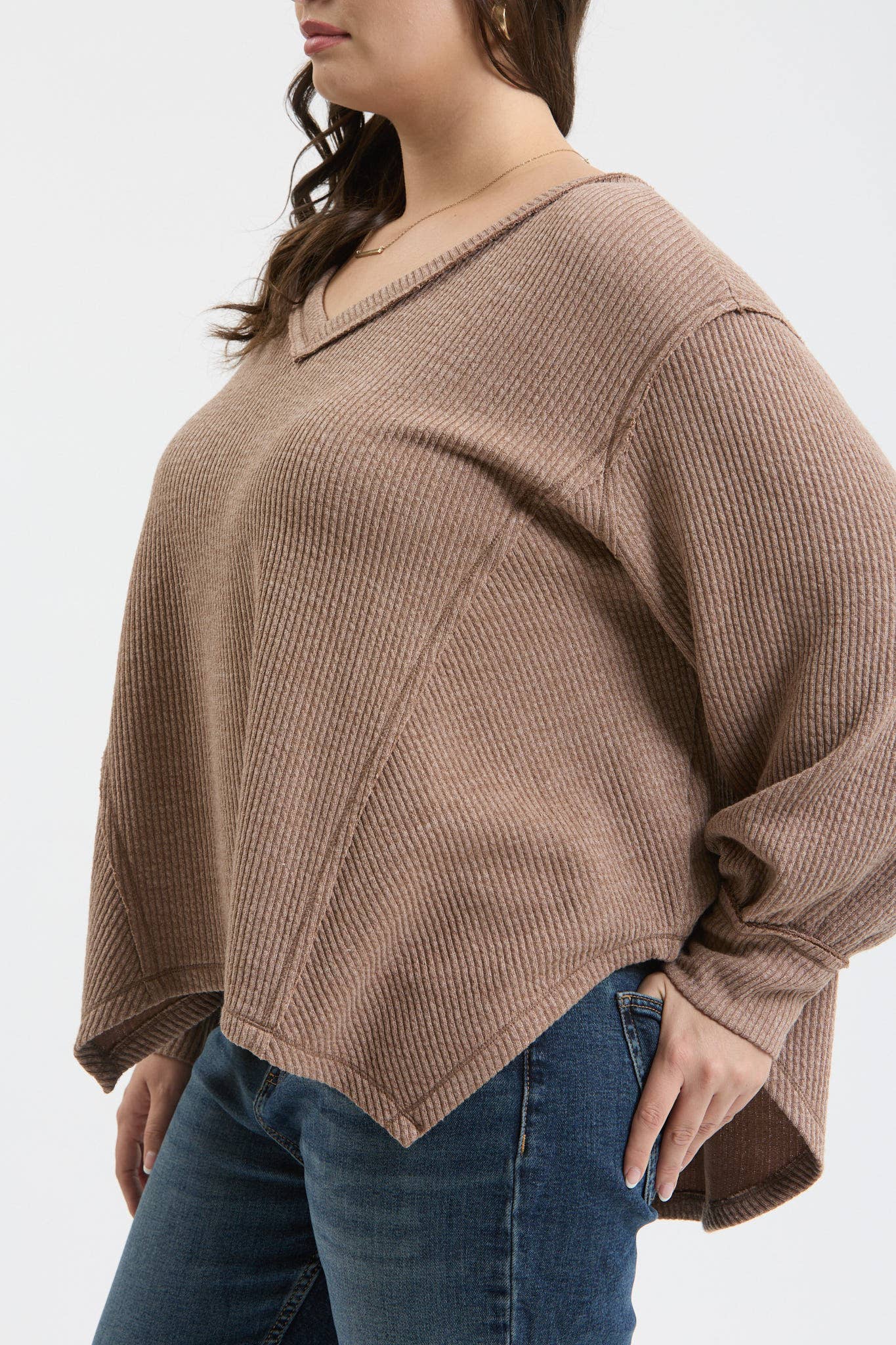 Asymmetrical Hem Knit Top in Mocha (Plus Size)