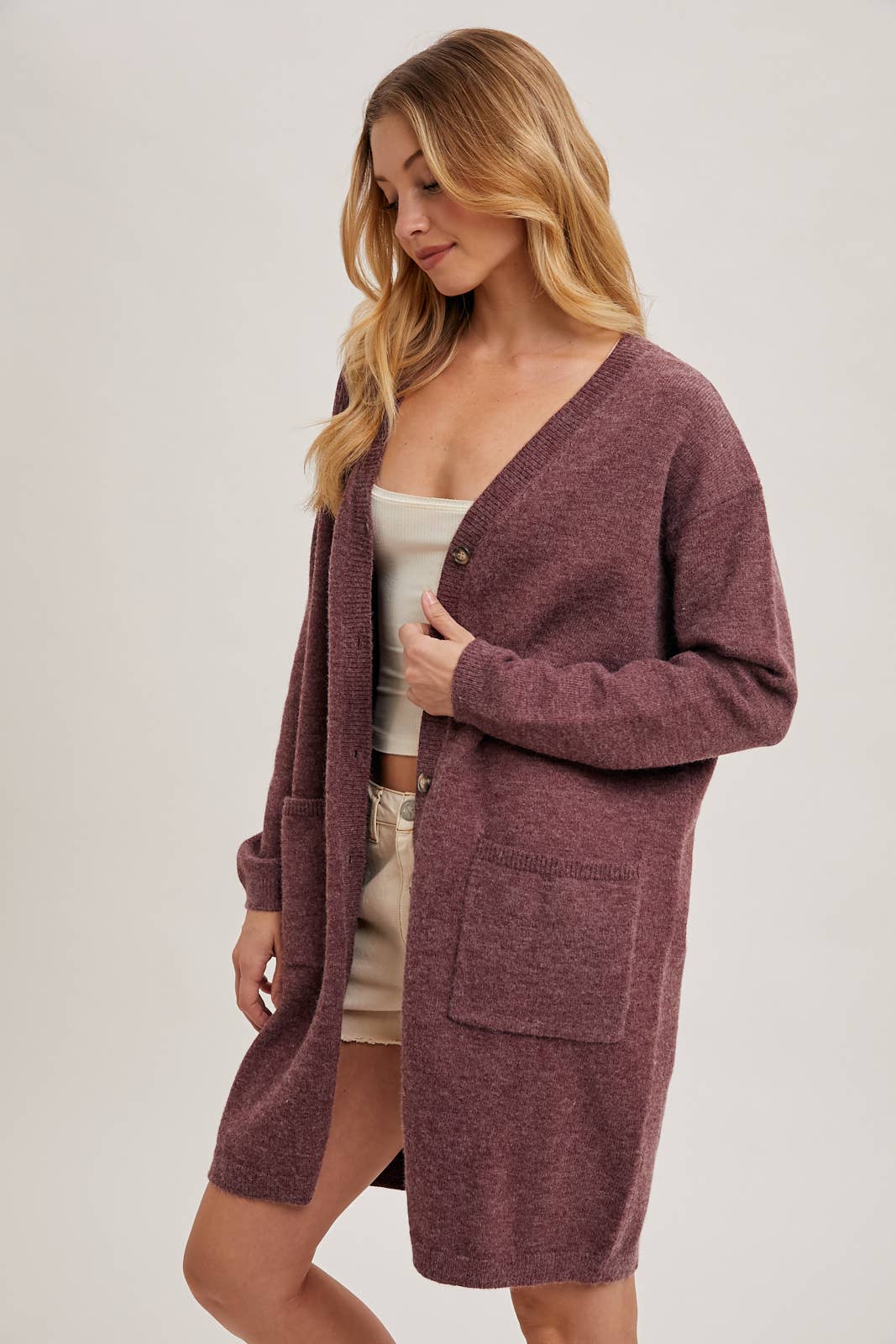 The Dora Long Cardigan in Maroon