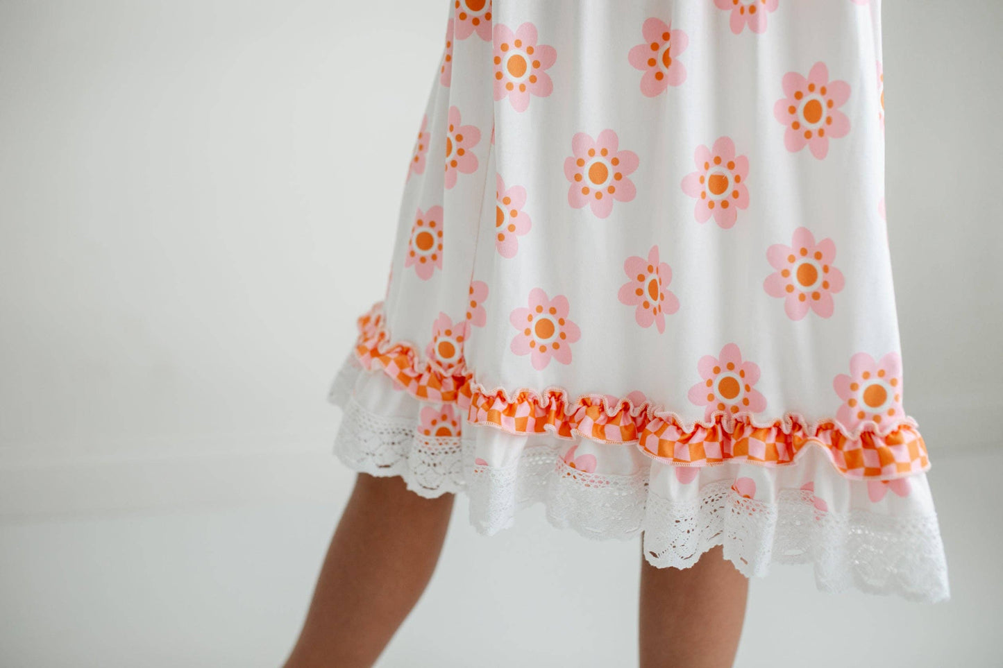 Girls Pink & Cantaloupe Flower Dress
