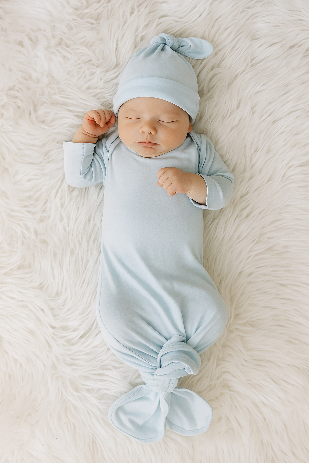 Bamboo Knotted Baby Gown & Beanie | Cute Newborn Clothes: Blue