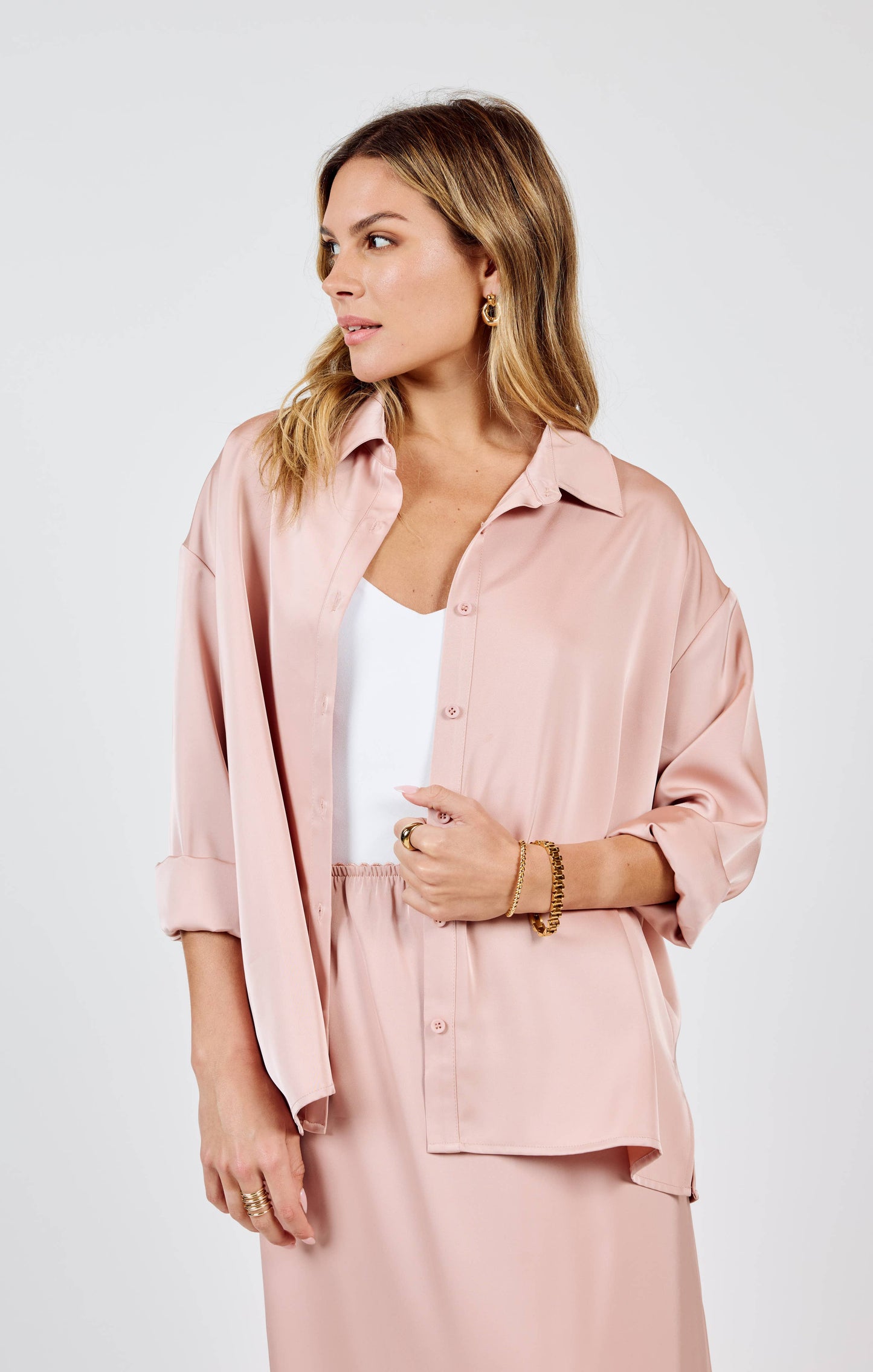 Mood Boost Button Up Shirt in Rose