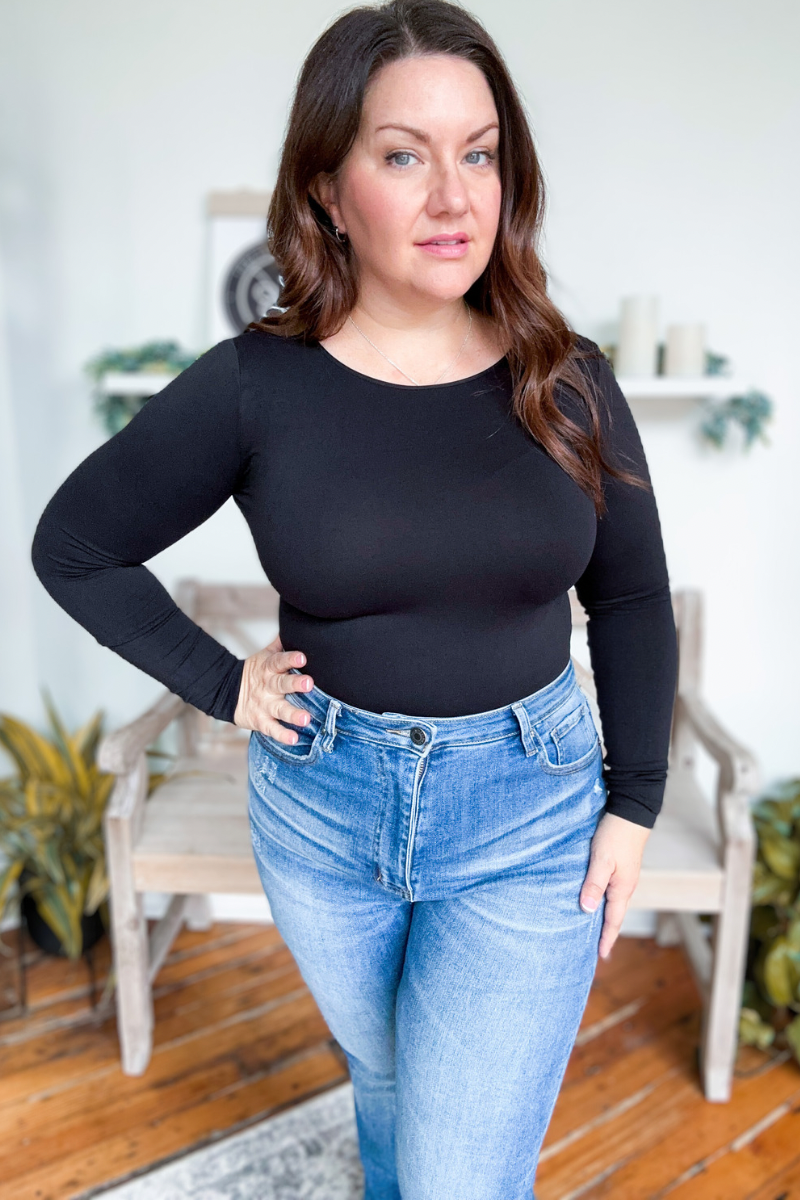 Eva Long Sleeve Crew Neck Top In Black