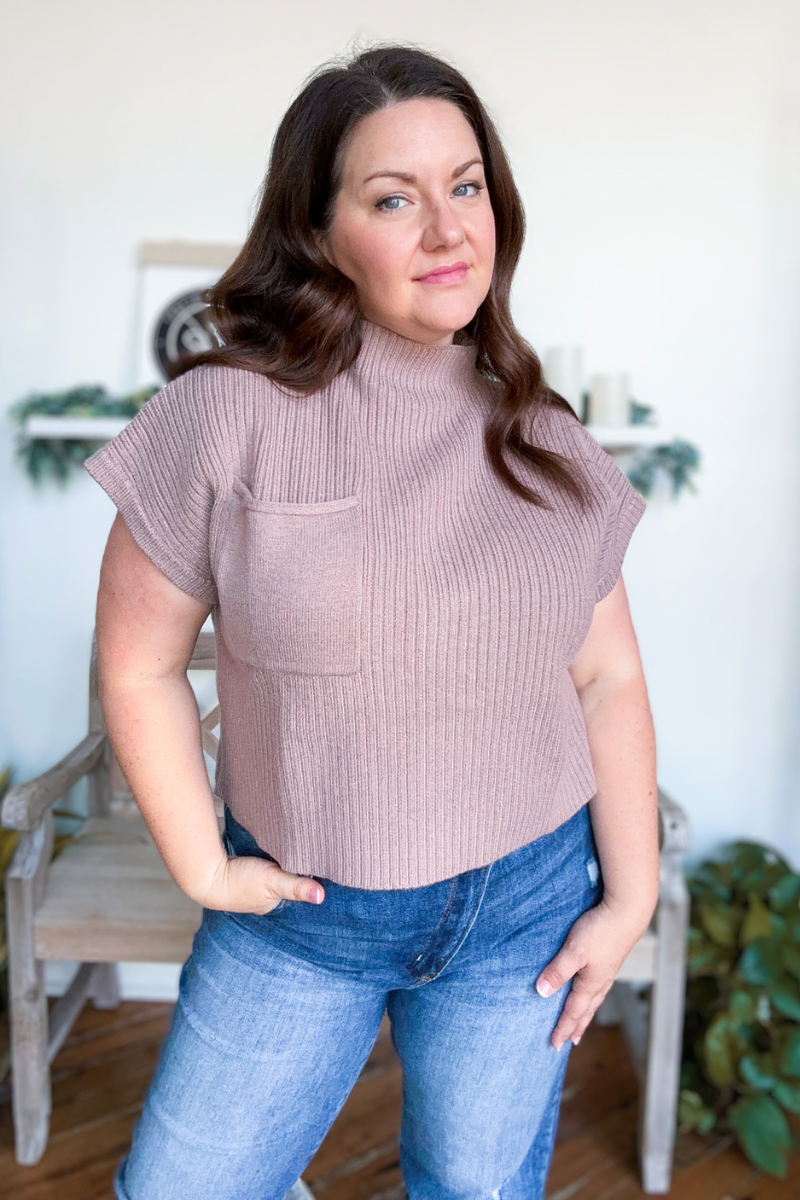 Quinn Mock Neck Knit Top in Mocha