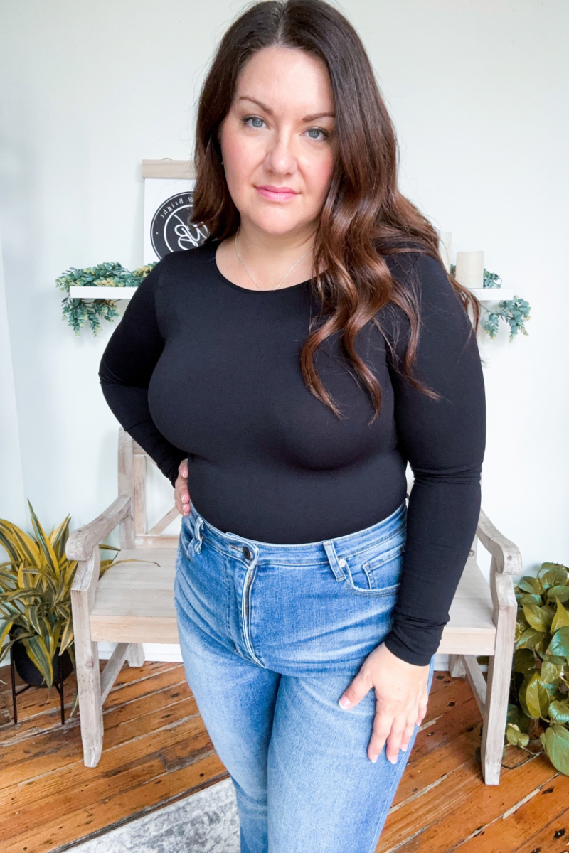 Eva Long Sleeve Crew Neck Top In Black