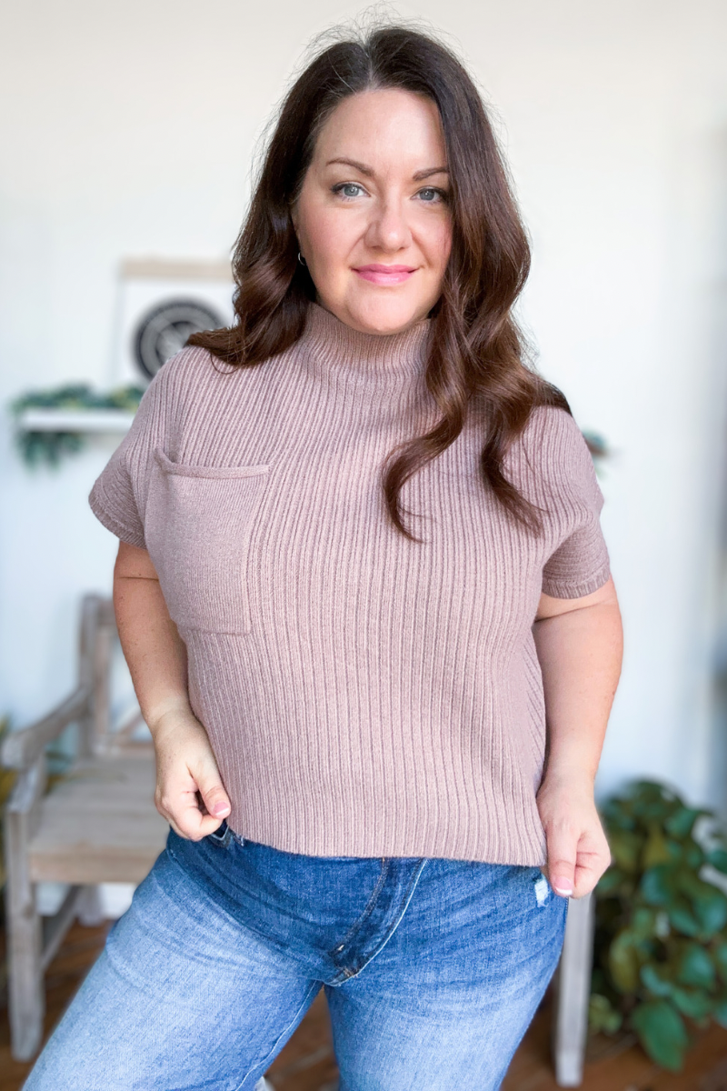 Quinn Mock Neck Knit Top in Mocha