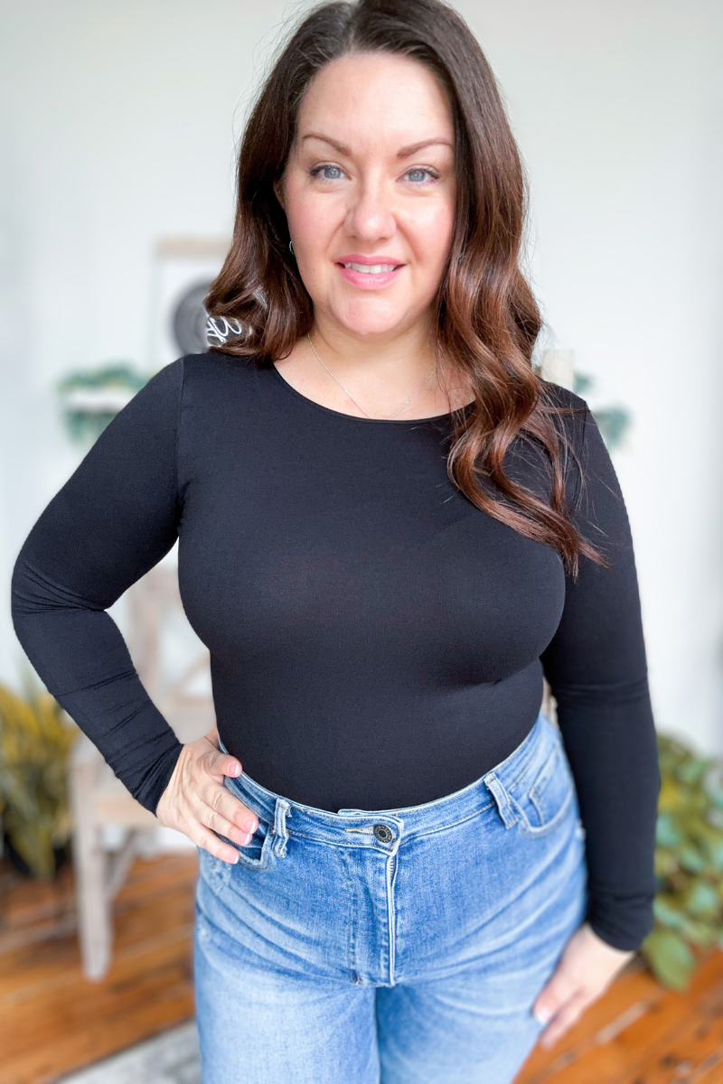 Eva Long Sleeve Crew Neck Top In Black