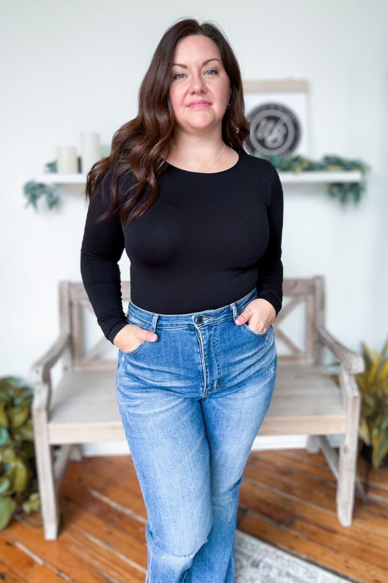 Eva Long Sleeve Crew Neck Top In Black