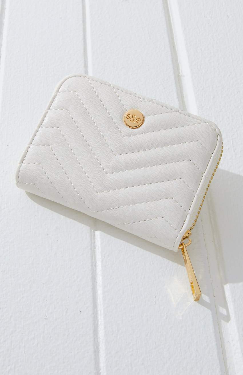 Small zippered wallet, white wallet, small women's wallet