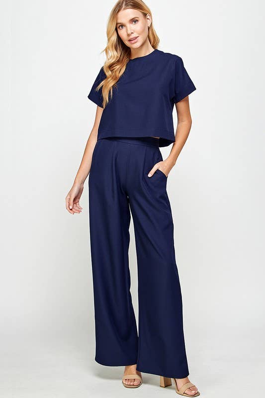 two piece set wide leg pants
