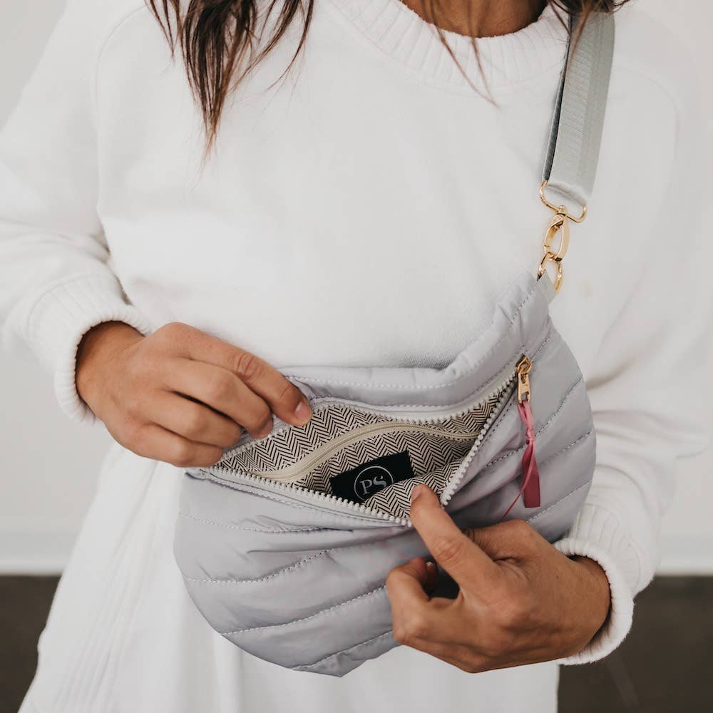 Mia Puffer Belt Bag in Light Grey