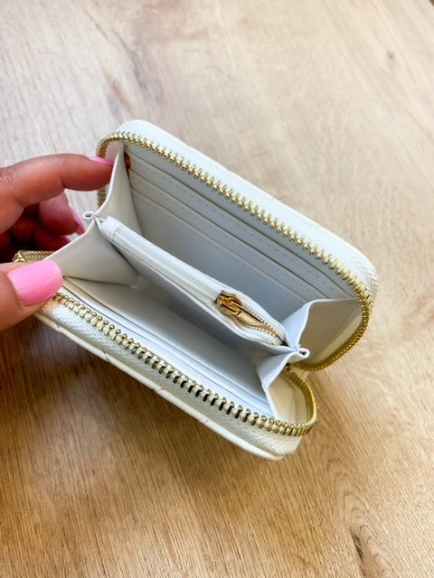 Small zippered wallet, white wallet, small women's wallet