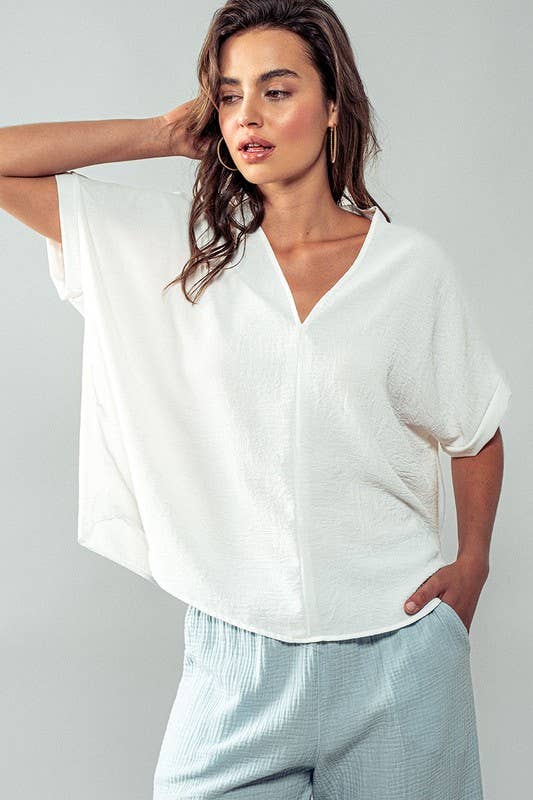 Rachel V-Neck Top in Ivory