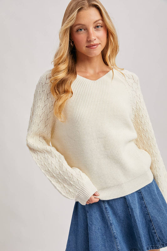 Ribbed Knit Sweater in Ivory