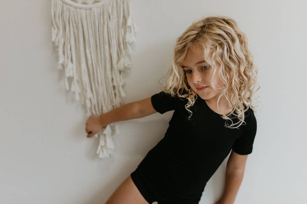 Kids Black Classic Cross back Leotard by Oopsie Daisy